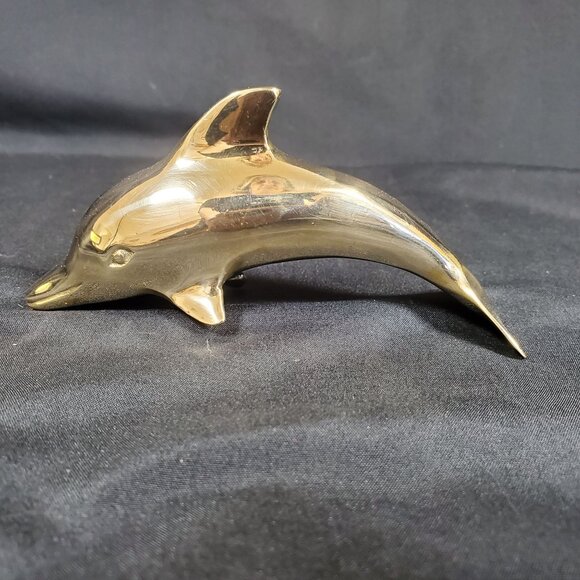 VTG Solid Brass Dolphin Figurine Coastal Nautical Decor Polished Brass Ocean Ani - Picture 16 of 16